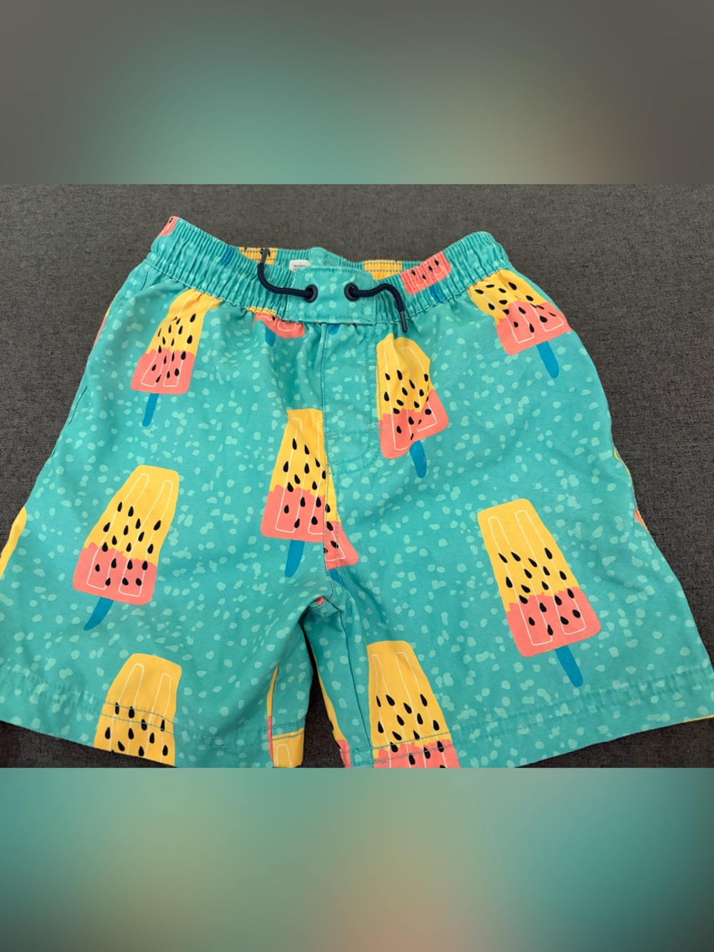 Tea Collection Teal Swim Trunks with Yellow and Pink Popsicle Print
